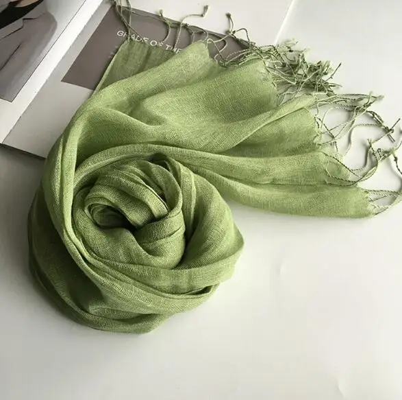 

Spring And Summer New Fashion 100% High Quality Linen Scarf Long Comfortable Nice Green Breathable Scarves For Lady