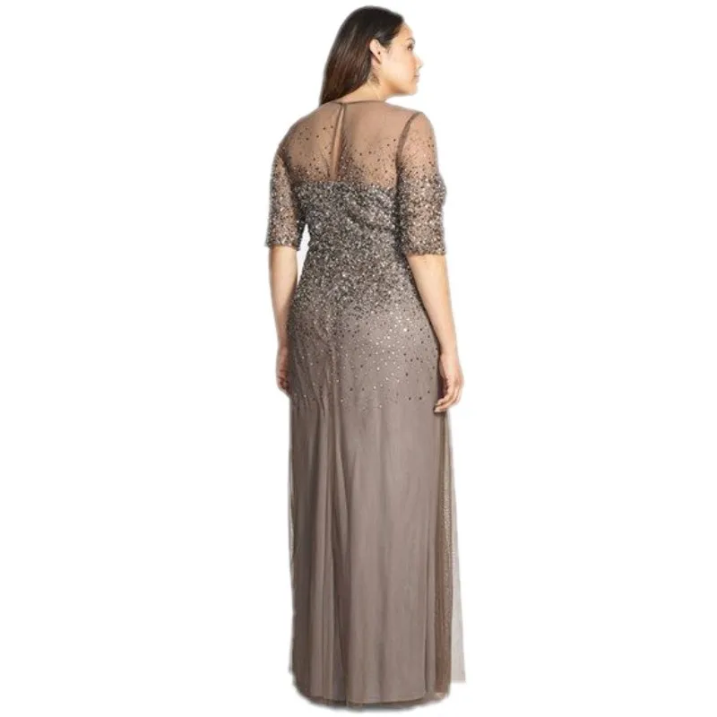 2016 neue Ankunft Mutter Der Braut Kleider Plus Größe Mit Tüll Perlen Sheer Crew Neck Backless Elegante Hochzeit Party kleider