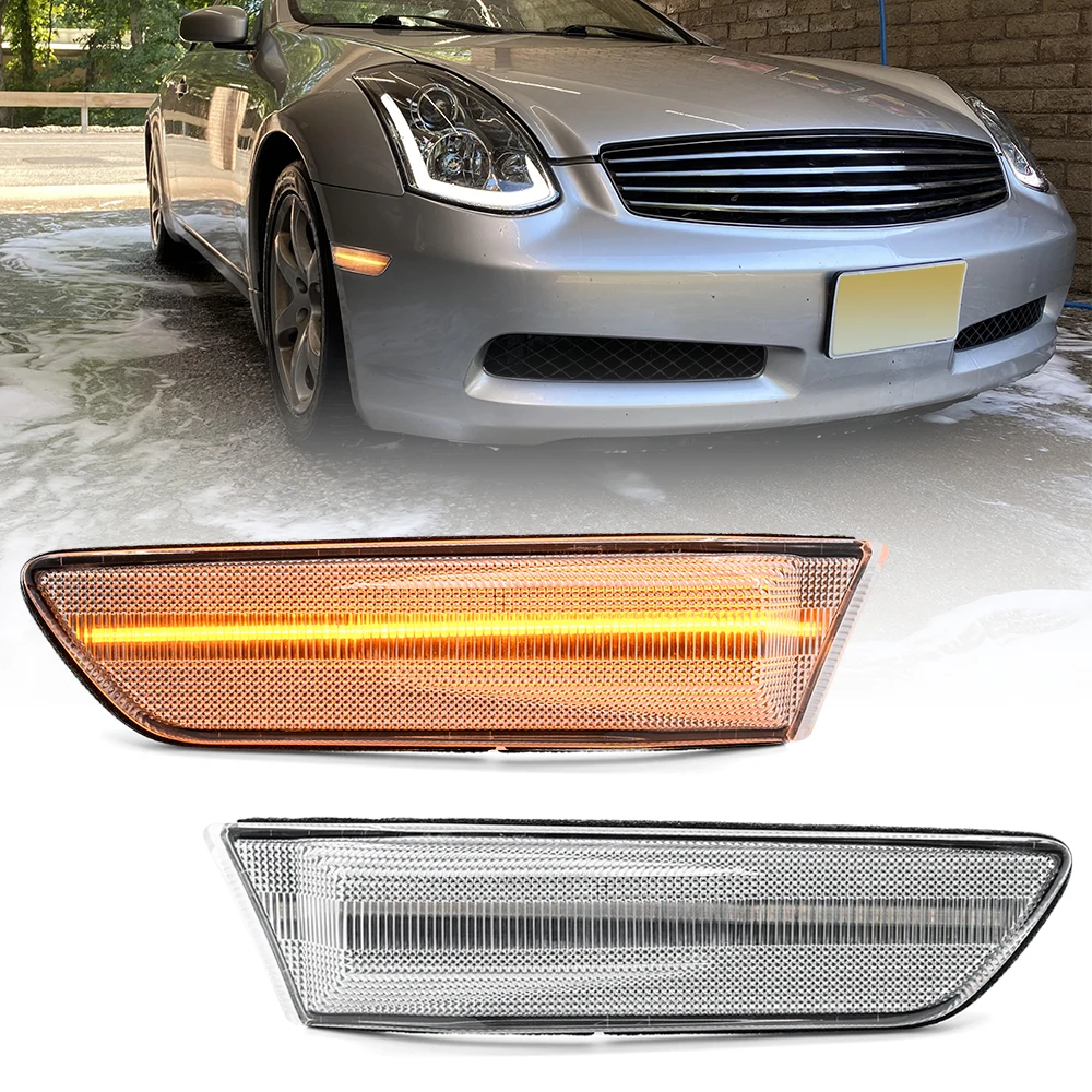 2pcs Amber Led Front Bumper Side Marker Lights Turn Signal Indicator Lamp For 2003-2007 Infiniti G35 Coupe Nissan Skyline 350GT