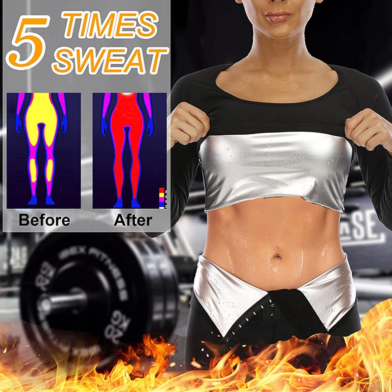 Women Slimming Sweat Shirts Body Shaper Sauna Suits Thermo Trousers Long Sleeve Waist Trainer Arm Trimmer Shapewear Workout Belt