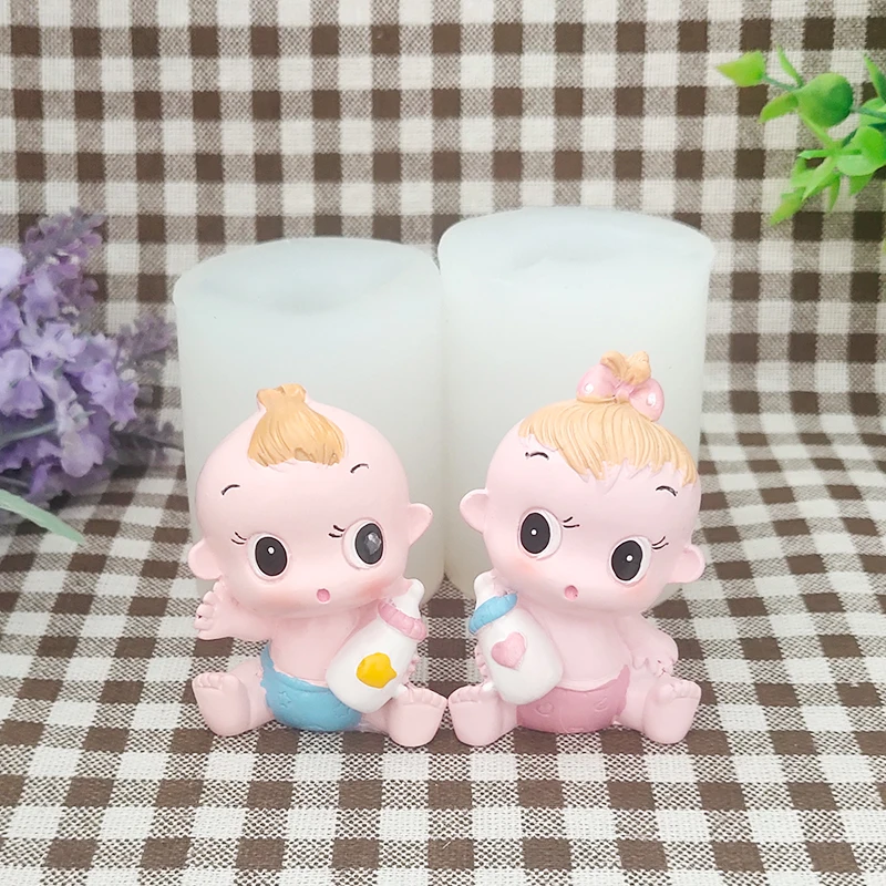 Milk Bottle Baby Girl Boy Silicone Mold For DIY Chocolate Fondant Cake Decorating Tools Plaster Candle Crafts Cartoon Mould