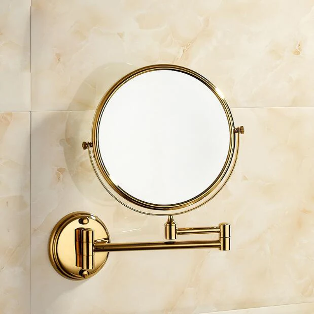 Vidric Bathroom Mirror 8 Inch Golden Dual Makeup Mirror Magnifier Copper Cosmetic Bathroom Double Faced Bath Mirror