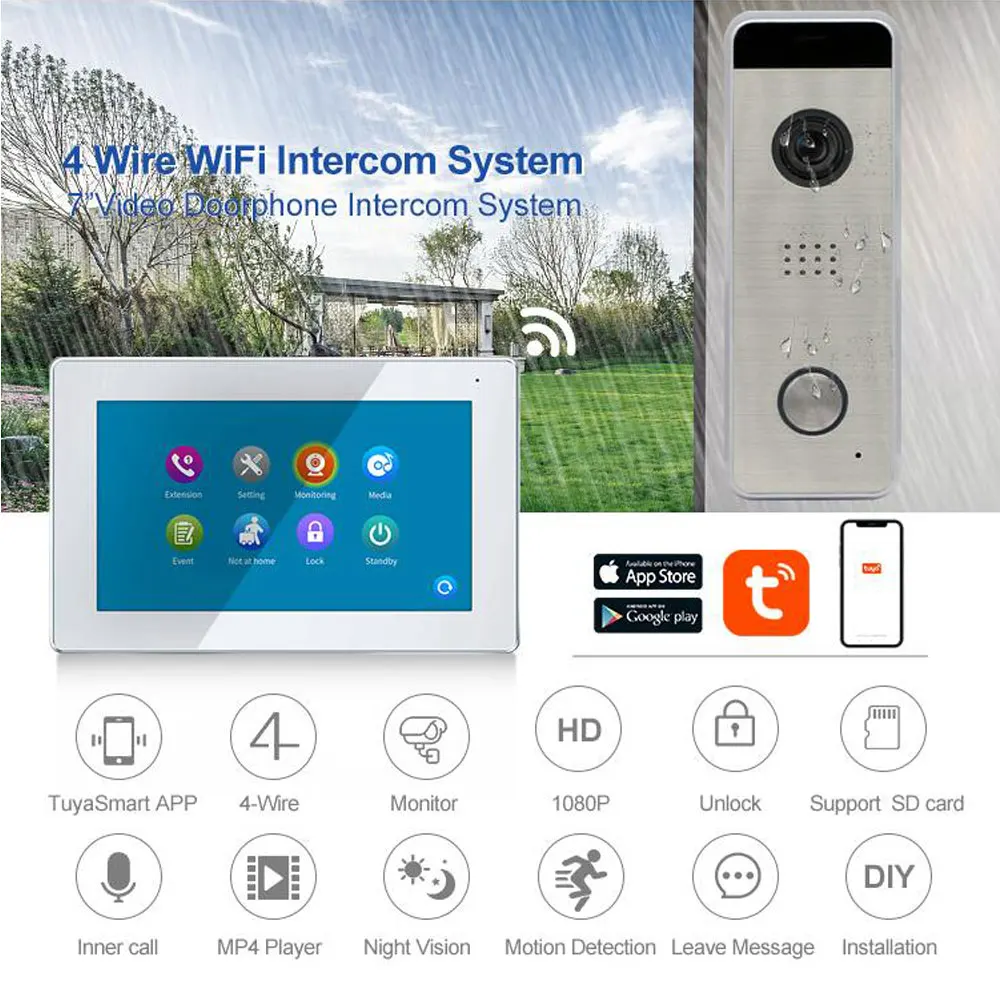 Imagem -03 - Polegada Tela de Toque wi fi Vídeo Porteiro para Casa Detecção Movimento Monitor Campainha 1080p Ahd Tuya Inteligente App Porta Telefone 7