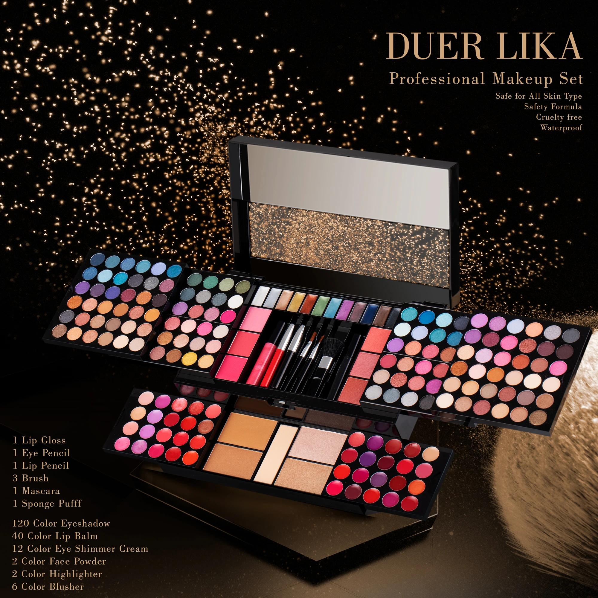 DUER LIKA 120 Color Eyeshadow Blush Cosmetic Foundation Face Powder Makeup Sets Eye Shadows Palette