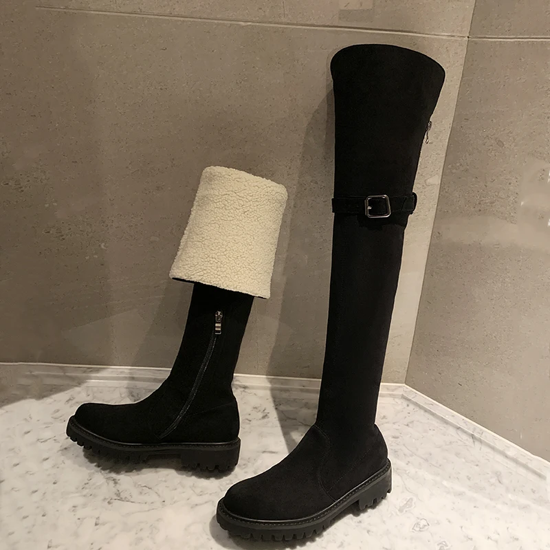 Botas de nieve de piel auténtica para mujer, zapatos antideslizantes con plataforma, por encima de la rodilla, a la moda, Rusia, invierno, 100%