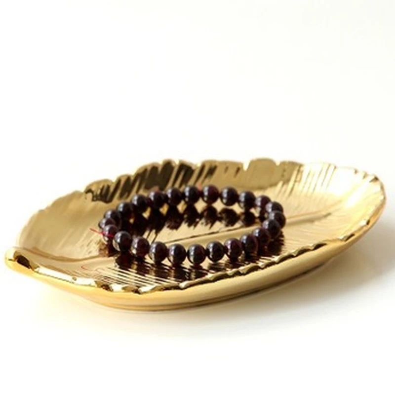 Simple Nordic Leaf Storage Tray Creative Golden Leaf Jewelry Tray Shooting Props