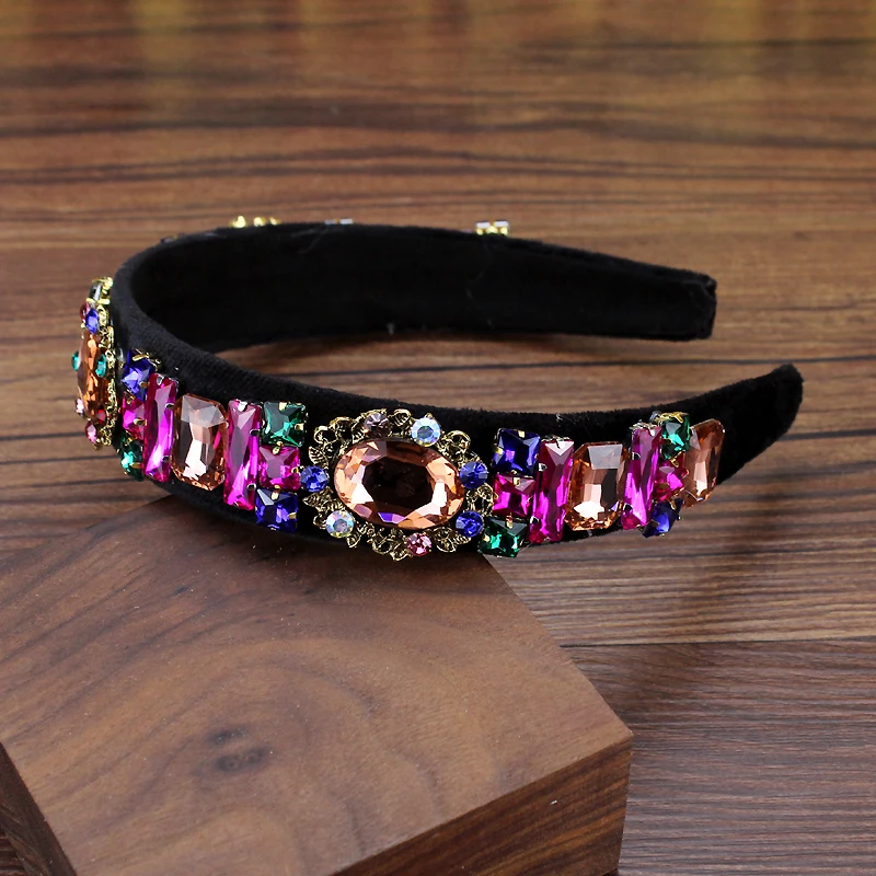 Funkelnde bunte Kristall Vintage Stirnband Diamante Barock Haarband für Frauen Mädchen Luxus Haarschmuck Strass Accessoires