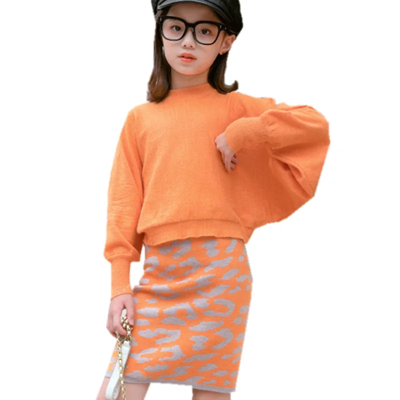 New Fancy Girls Clothing Set Sweater Skirt Two Piece Knitted Dress For Girls Autumn Teenage Girl Outfits New Year Costume