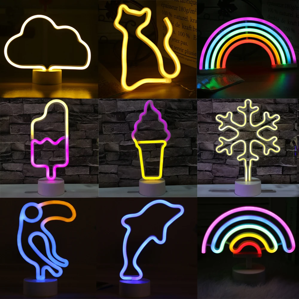 

LED Neon Sign Light Colorful Rainbow Night Light for Home Decoration Battery/USB Powered Wall Christmas Light LED Neon Bulb Tube