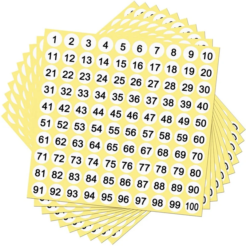 100 Sheets Number Labels Stickers 1-100 Numbers Round Stickers 0.4 Inch Small Self-Adhesive Number Labels for Office