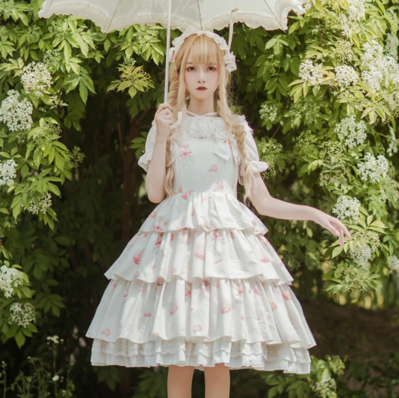 

Lolita dress palace lace bowknot Sweet princess high waist kawaii dress printing gothic lolita jsk sleeveless victorian dress