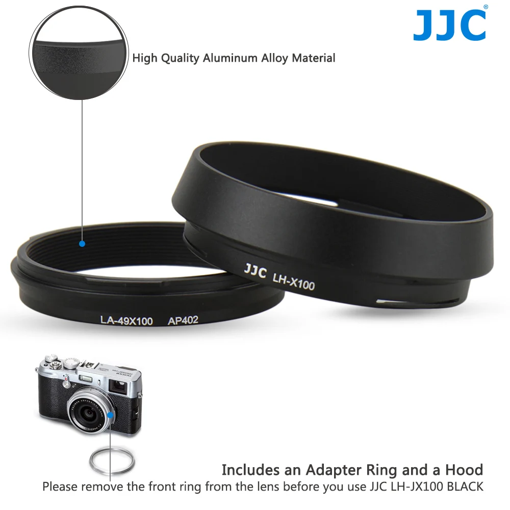 JJC Metal Lens Hood Sun Shade with 49mm Filter Adapter Ring for Fujifilm X100VI X100V X100F X100T X100S X100 X70 Fujifi LH-X100