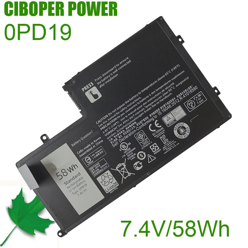 

CP Laptop Battery 0PD19 OPD19 7.4V/58Wh For Latitude 3550 i5547-3750sLV 15'' 5445 TRHFF 58DP4 86JK8 1V2F6 01V2F