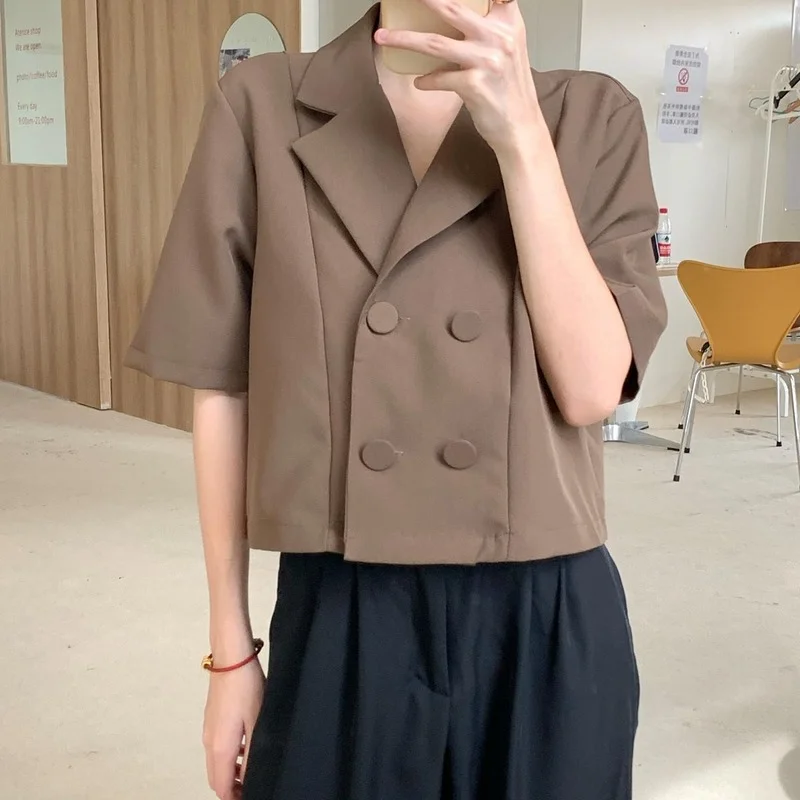 Blazers Women Loose Cool Fashionable Short Sleeve Thin Summer Sun-proof Double Breasted Korean Style Casual Solid Color Mujer