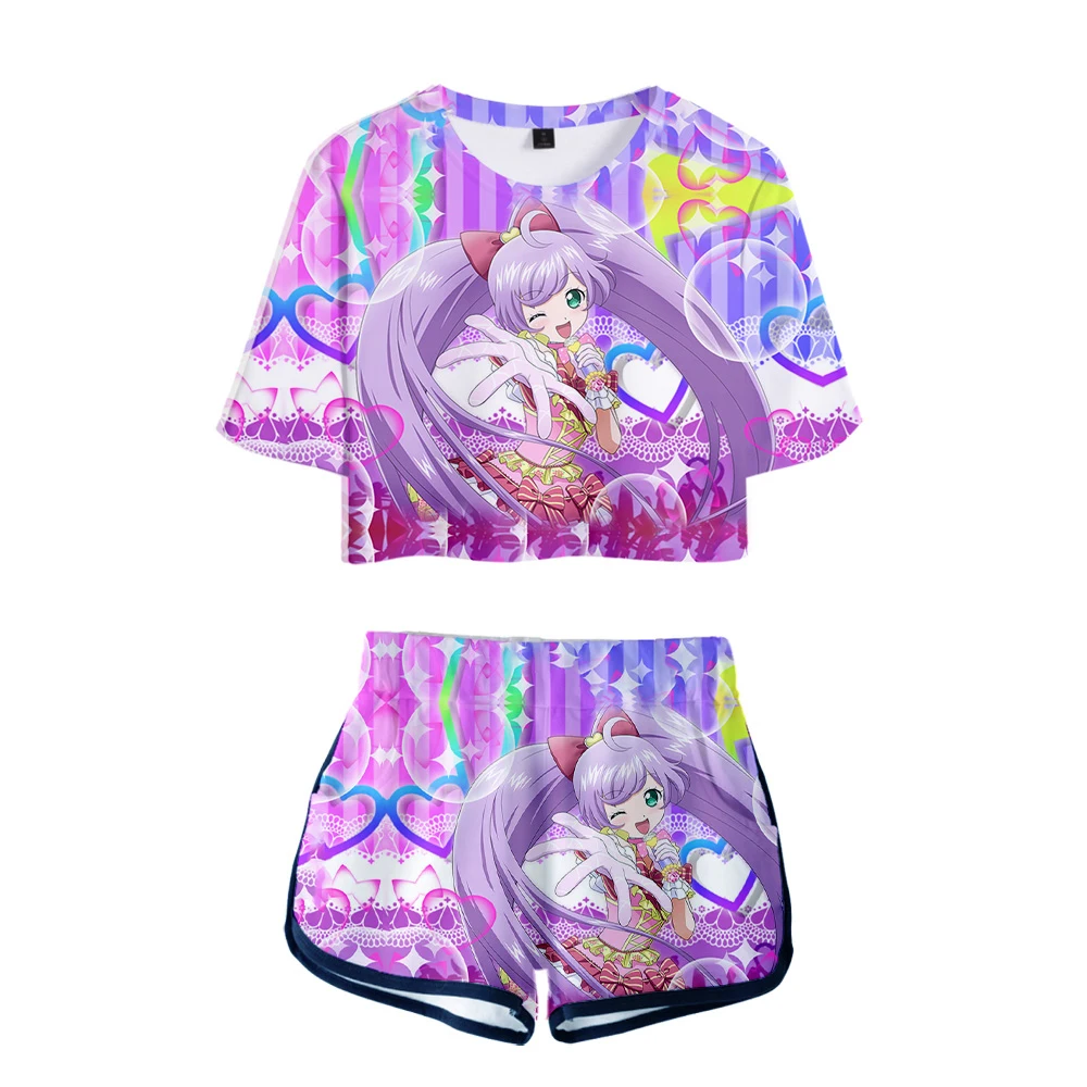 

Idol Time Pripara 3D Summer unisex Sets Sexy Short Tops+shorts Elastic Waist Suit Vitality Kawaii Two Piece Sets