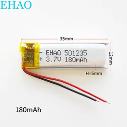 3.7V 180mAh litowo-polimerowa LiPo akumulator 501235 do Mp3 GPS słuchawki Bluetooth rejestrator słuchawkowy