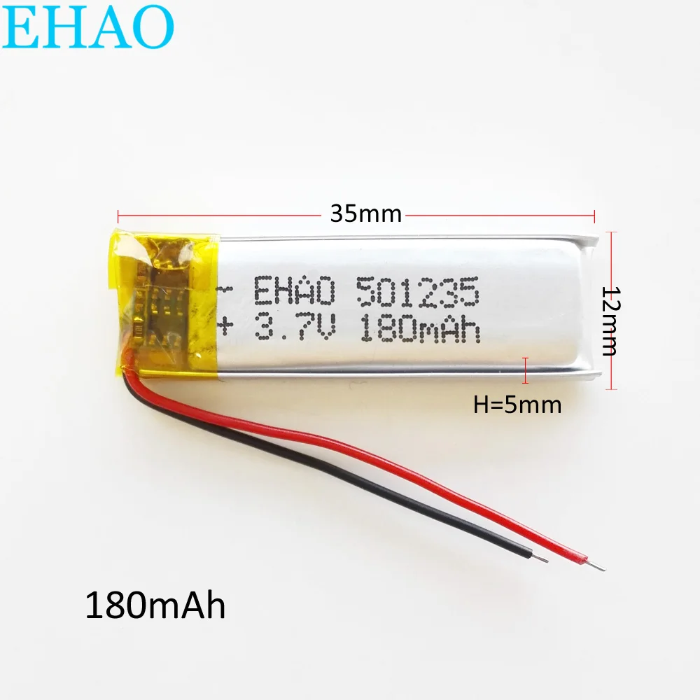 3.7V 180mAh Lithium Polymer LiPo Rechargeable Battery 501235 For Mp3 GPS Headphone Bluetooth Recorder Earphone