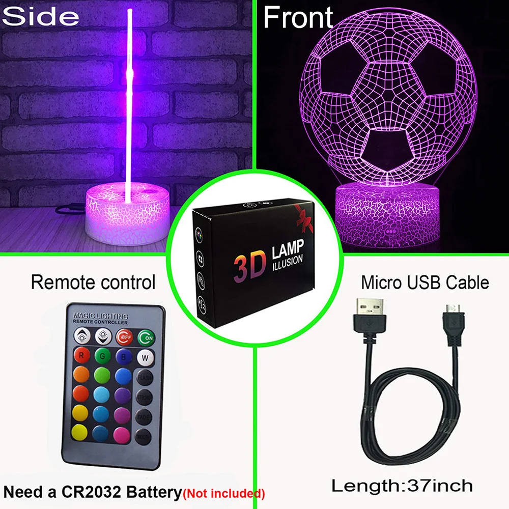 3D Night Light LED Table Desk Lamp 3D Rugby Football Light Remote / Touch Control  Kids Halloween Gift Home Decoration D30