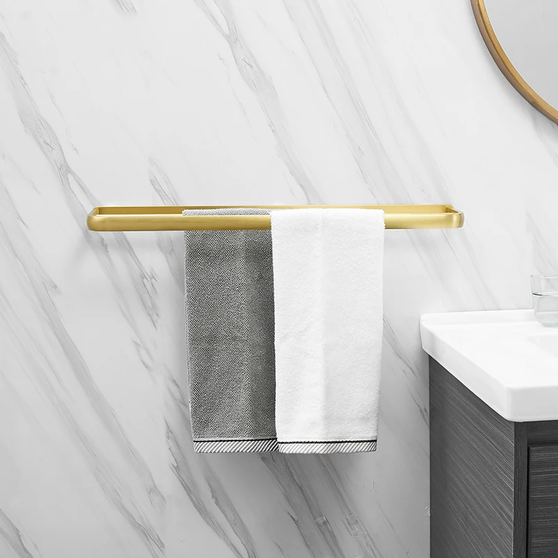 Brushed Gold Aluminum Bathroom Towel Rack Wall Hanging Towel Bar Storage Shelf Single/Double Towel Bars Bathroom Accessories