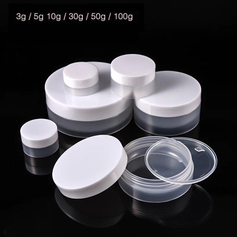 12pcs Plastic Jar Empty Cosmetic Containers Clear Pots with Lids White Cap Cream Box Container Tin Frosty 3g 5g 10g 30g 50g 100g