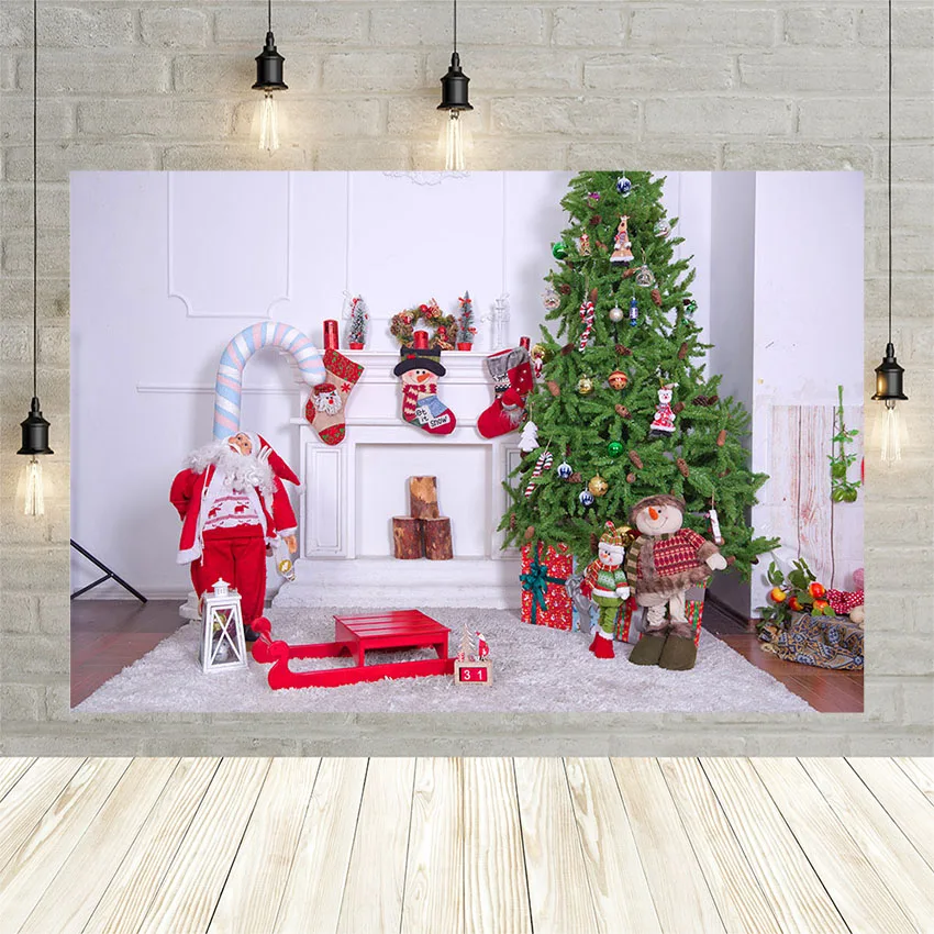 

Avezano Christmas Background For Photography Tree Fireplace Santa Claus Socks Toy Gift Holiday Family Backdrop Photo Studio Prop