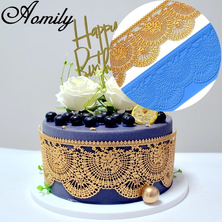 Aomily Opera Style Fan Shaped Lace Silicone Mold Wedding Cake Border Decoration Fondant Cake Surround Food Grade Mat Baking Mold