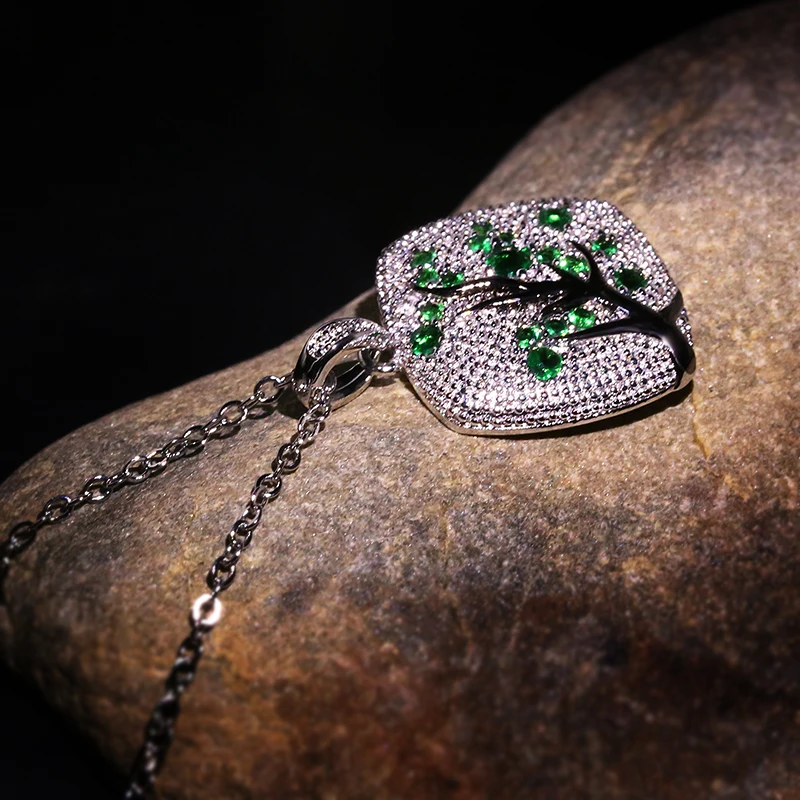 Colorful zircon Leaves branch Pendant For Women branch Sparkling Pink Cherry Tree CZ Delicate Fashion Necklace jewelry