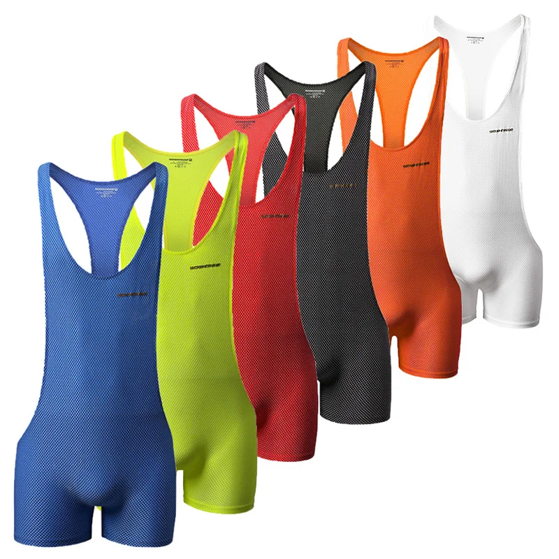 Mens Bodysuits Undershirts Sports Gym Bodybuilding Jumpsuits Leotard Wrestling Singlet Bodysuits Shorts Seamless Pouch Underwear