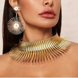 Liffly Exaggerated African Necklace Jewelry Set Gold Color Metal Big Choker Necklace Earrings Set Jewelry Steampunk Party Design