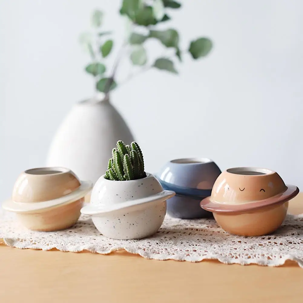 New Creative Planet Ceramic Pot Succulent Pots Garden Ceramic Succulent Bonsai Flower Pot Office Home Desktop Balcony Yard Decor