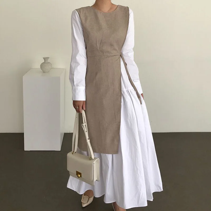 

Women Casual Loose Fashionable Outfit French Style Patchwork Long Dresses