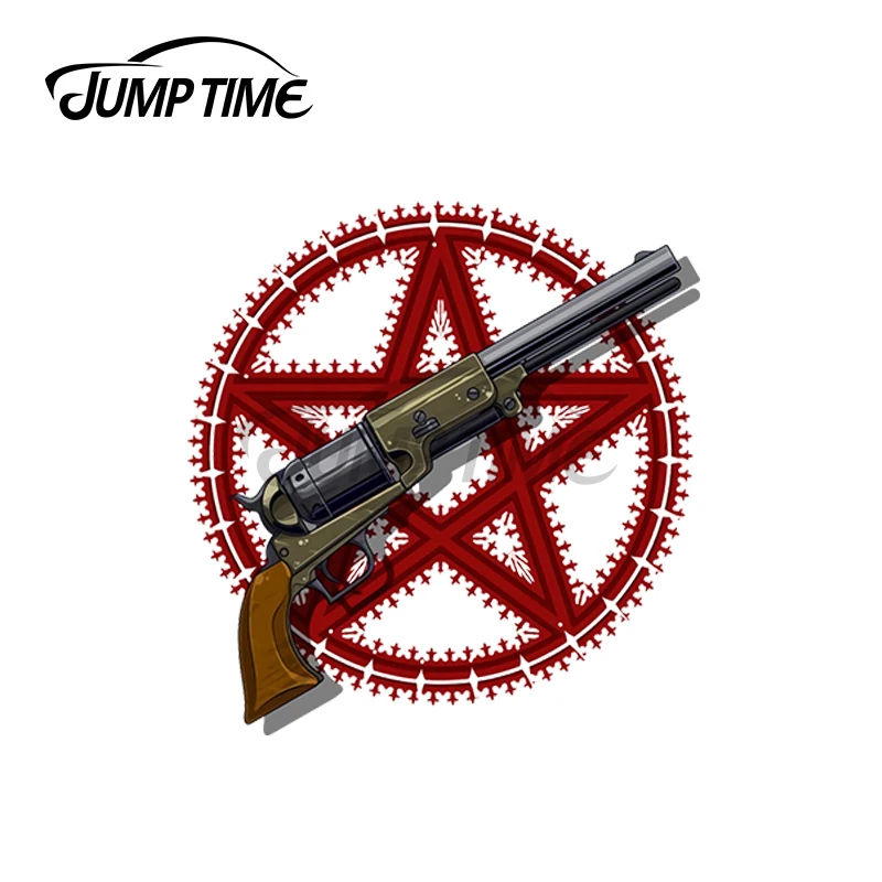 JumpTime 13 x 11.2cm For Old Revolver with Red Pentagram Star Car Sticker Decal Laptop Windshield Personality Sunscreen Decor