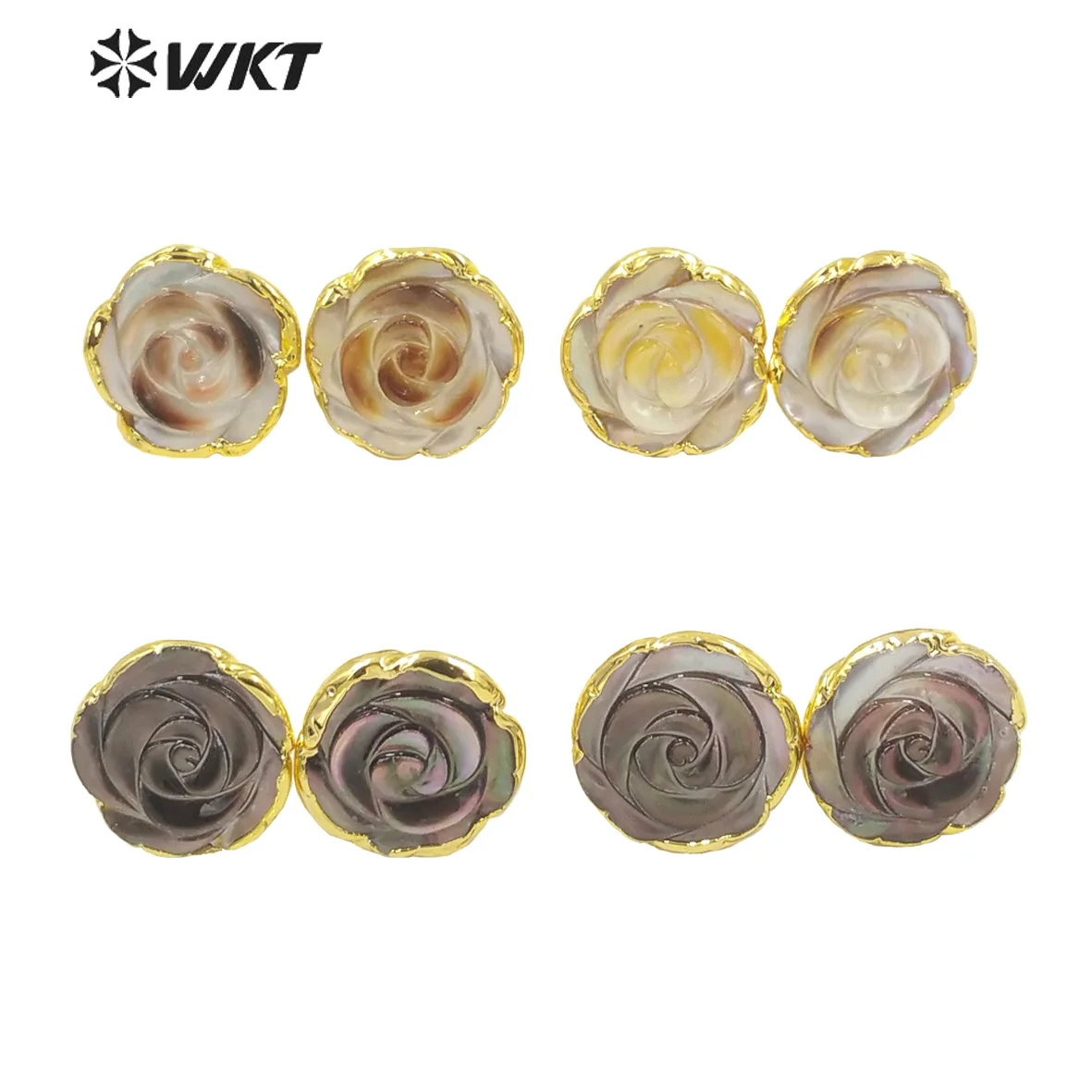 WT-MPE065 Shining Gold Electroplated Flower Shape Slice Fashion Shell Studs Earrings Women Gorgeous Lovely Romantic Vibe