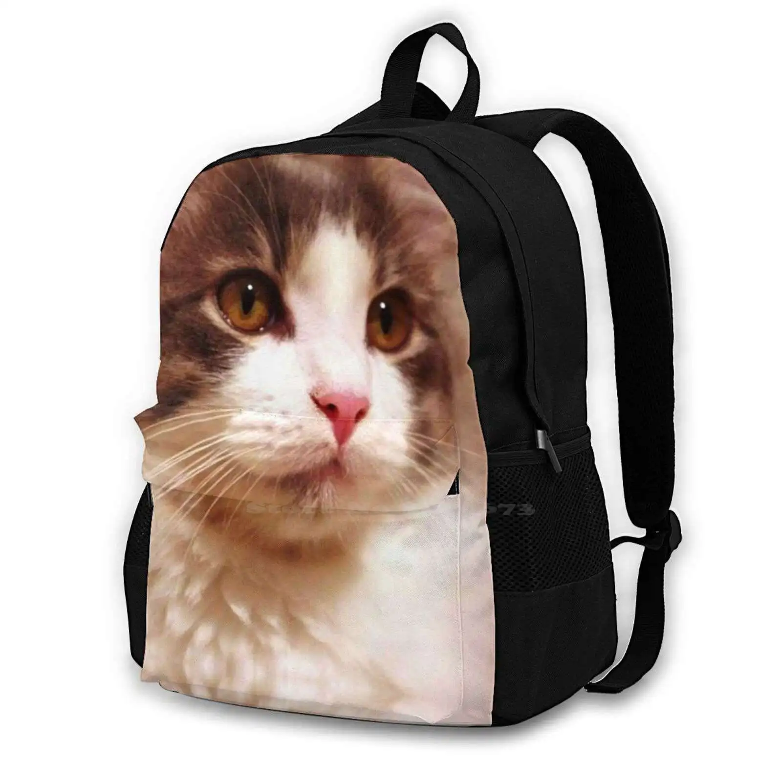 Remembering Backpack For Student School Laptop Travel Bag Cat Eyes Nose Whiskers Fluffy Sweet Cute Remember In Memory White