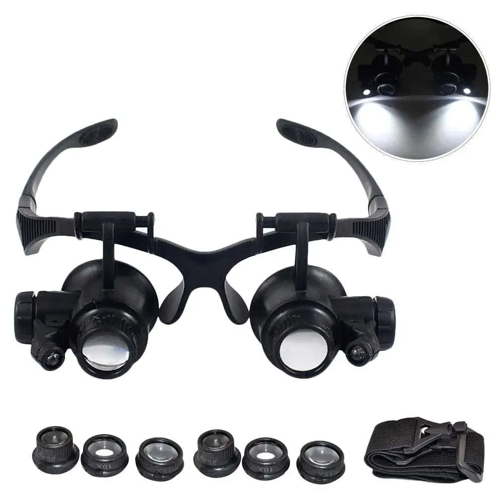 10X 15X 20X 25X Double Eye Glasses Loupe Head Wearing Magnifying Glasses Headset With LED Light For Watch Repair Jewelery