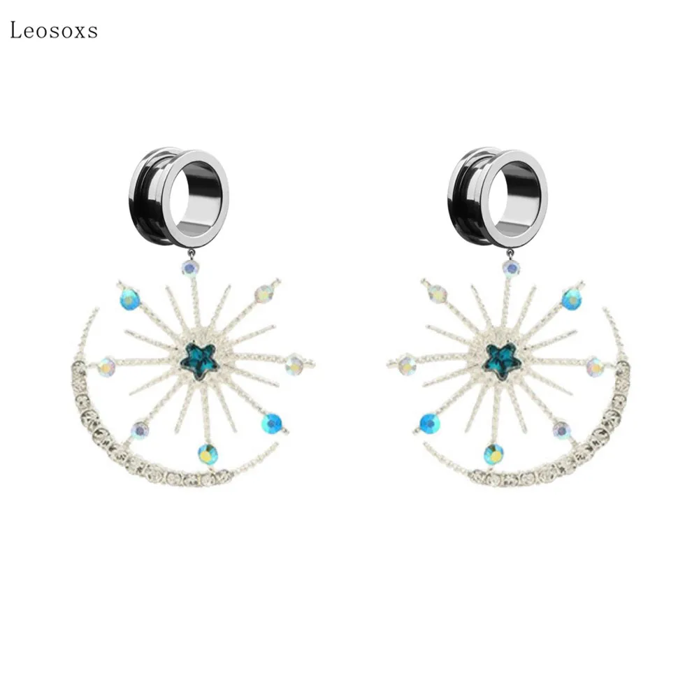 Leosoxs 2pcs Korean Version of Small Fresh Crystal Flower Tassel Astronaut Ear Amplifying Exquisite Piercing Jewelry