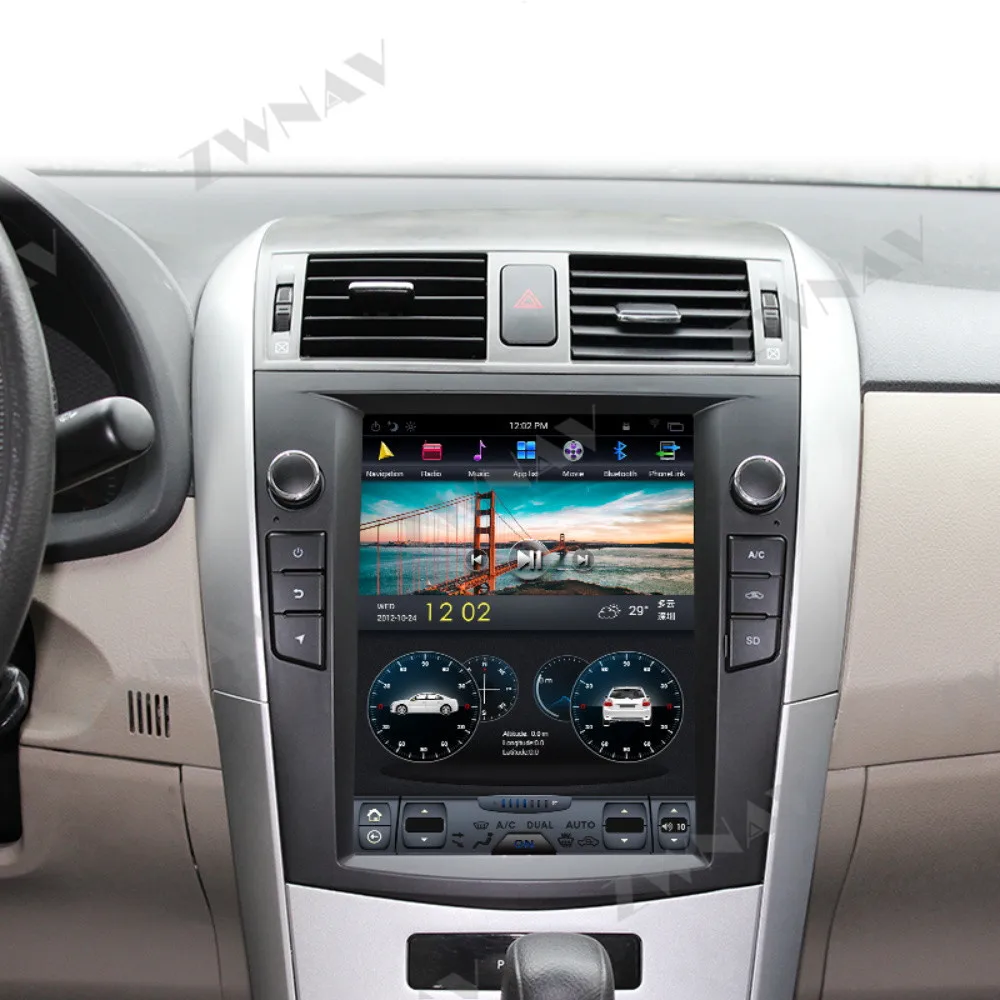 10.4inch car multimedia player android 9.0 car gps navigation PX6 4+64G Tesla screen for Toyota corolla 2007-2012