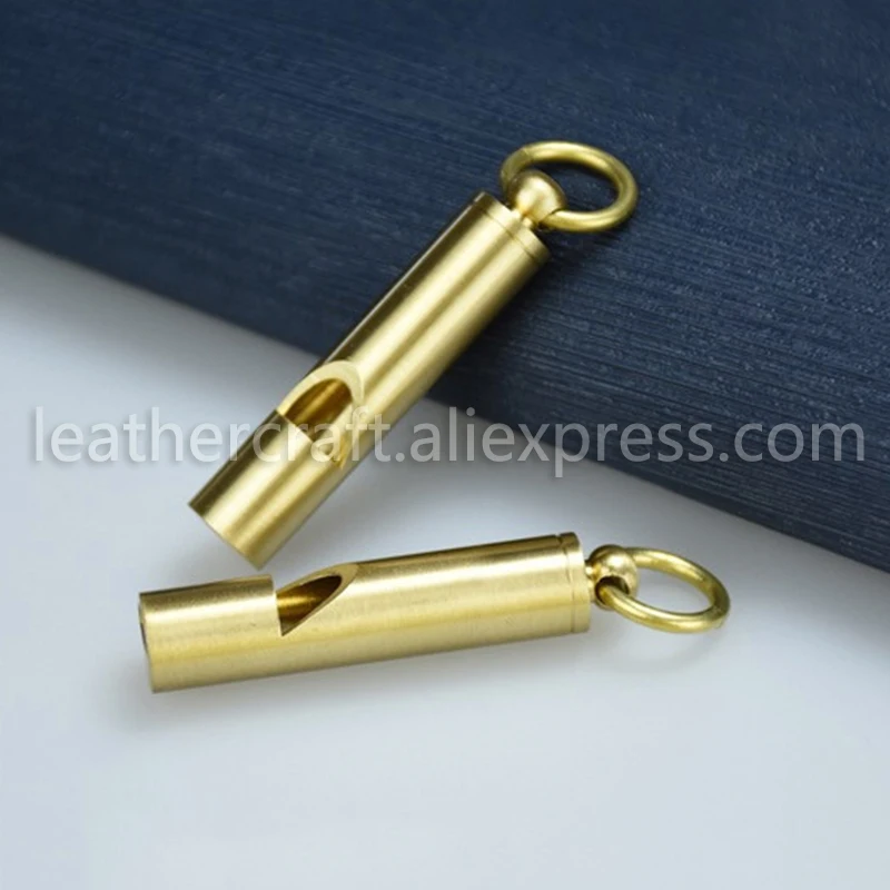 1pcs Pure Brass Polished Survival Whistle Cylindrical/ Bamboo Shape Key Chain Decoration Pendant Referee Whistle SOS Tool