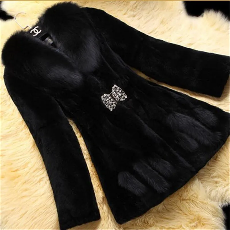 2023 Fashion Winter Faux Rabbit Fur Grass Jacket Women's Plus Size 5XL Warm Slim Mid-length Coat Female Winter Parkas Outwear