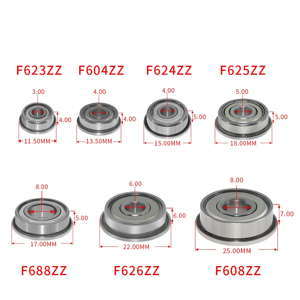 4pcs a Lot F625-2Z F625ZZ F625zz F625 zz Flanged Flange Deep Groove Ball Bearings 5x18x5mm for 3D Printer Parts Stainless Steel