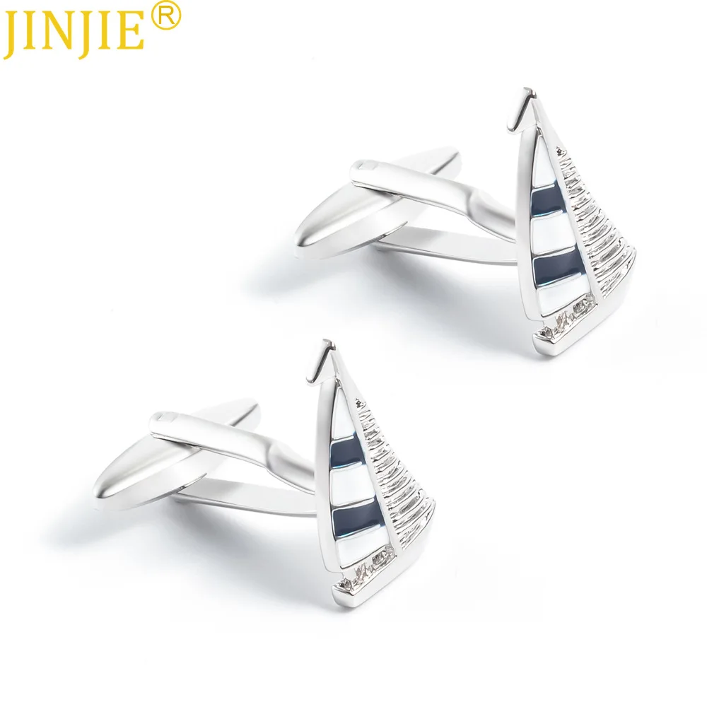 New Men's French Shirt Cufflinks Custom Wild Personality Black and White Sailing Ship Shape Cufflinks Luxury Jewelry  Men