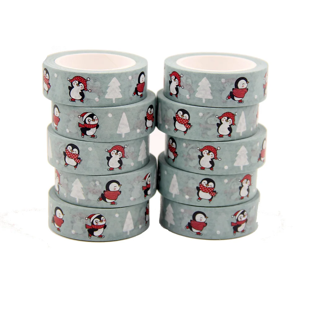 10pcs/Lot 15mm x 10m Christmas Tree Snowman Penguin Washi Tape Scrapbook Paper Masking Adhesive Merry Christmas Washi Tape Set