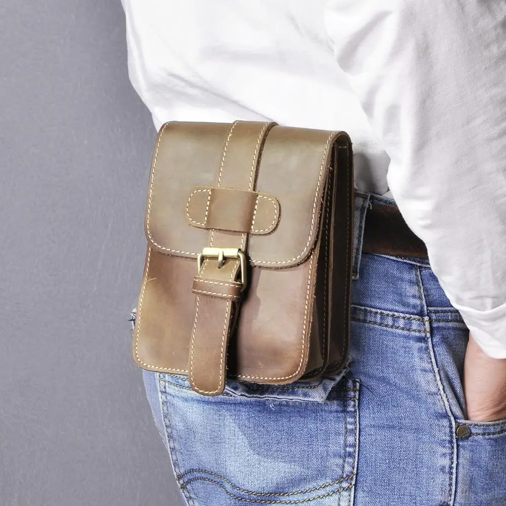 Design Mens Original Leather Small Travel Summer Pouch Hook Belt Waist Pack Bag Fashion Male Cigarette Case 6\