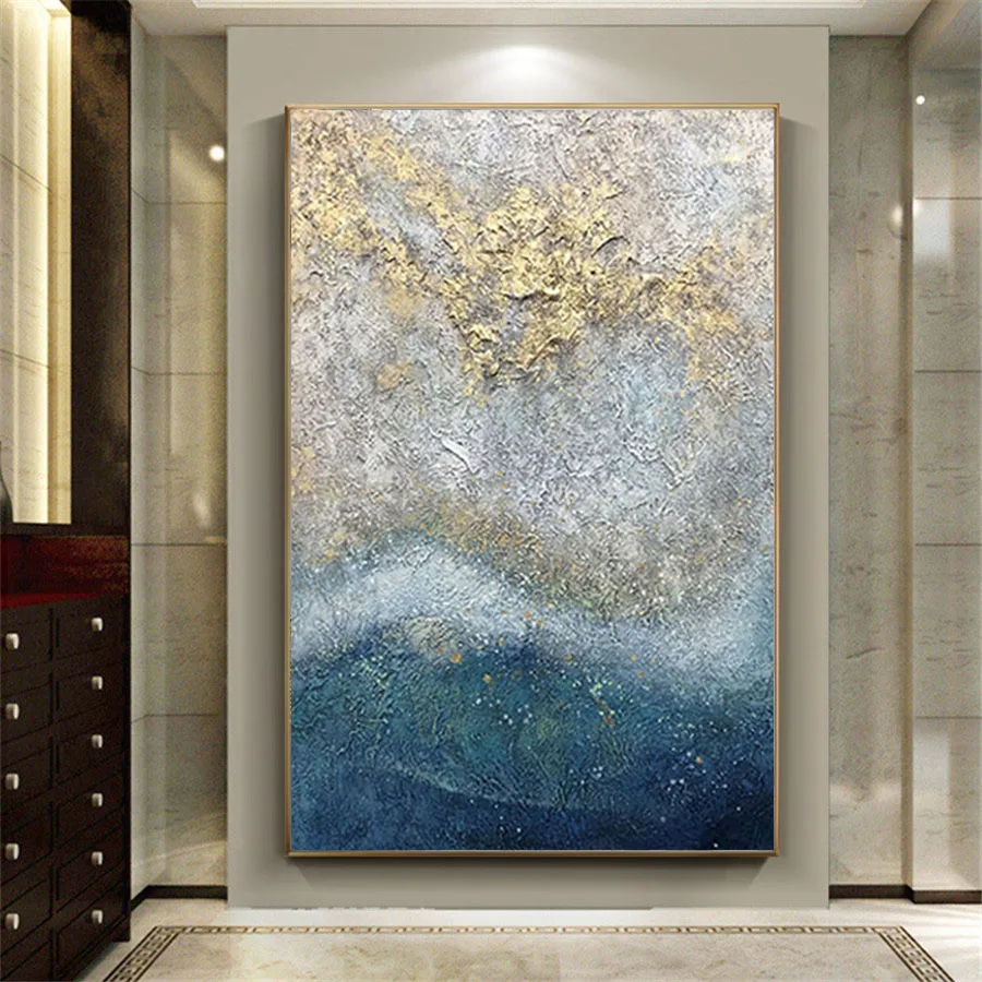 

High Quality Hand-Painted Abstract Oil Painting Thick Textured Golden Wall Art Canvas Poster Modern Living Room Decor Picture