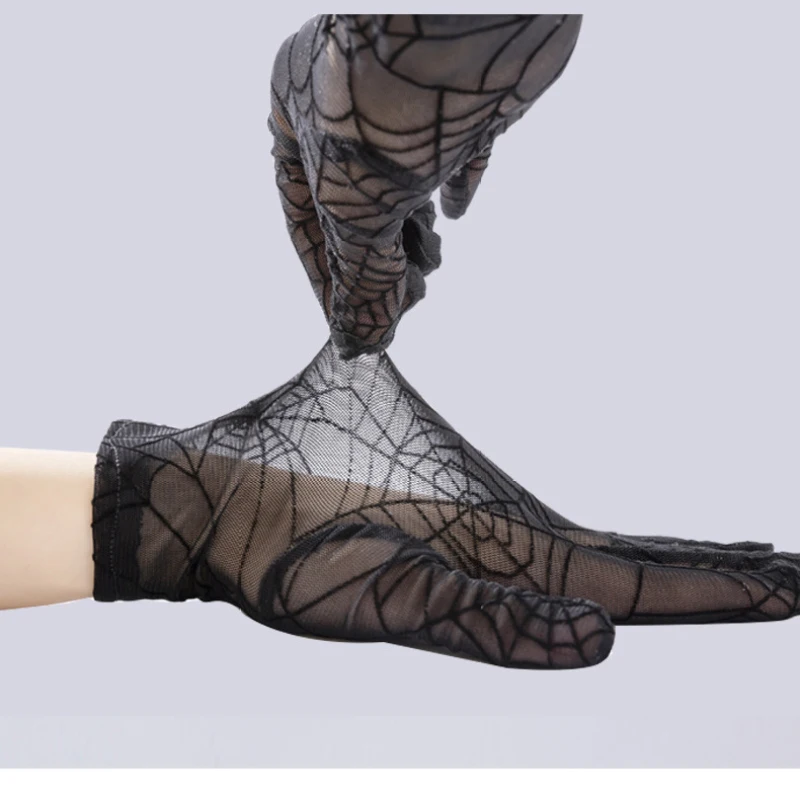 Summer Sexy Black Lace Spider Web Sunscreen Drive Cycling Breathable Elasticity Fashion Personality Etiquette Cosplay Gloves