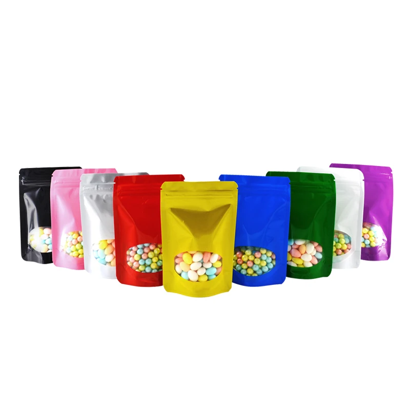 100 sztuk kolorowych folii aluminiowych Stand Up Zip Lock Pouches z przezroczystym okienkiem do przechowywania przekąsek Torba zamykana Darmowa wysyłka