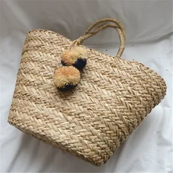 new Beach Rattan Straw Polyester bag fashion leisure straw bag quality craft paper holiday weaving handbag beach bag Hair ball