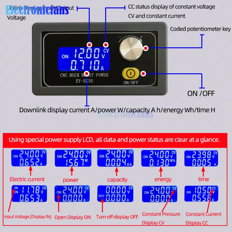 DC-DC 5V 12V 24V Adjustable Automatic Buck Boost Regulated Power Supply Module Solar Charging Constant Voltage Current Module