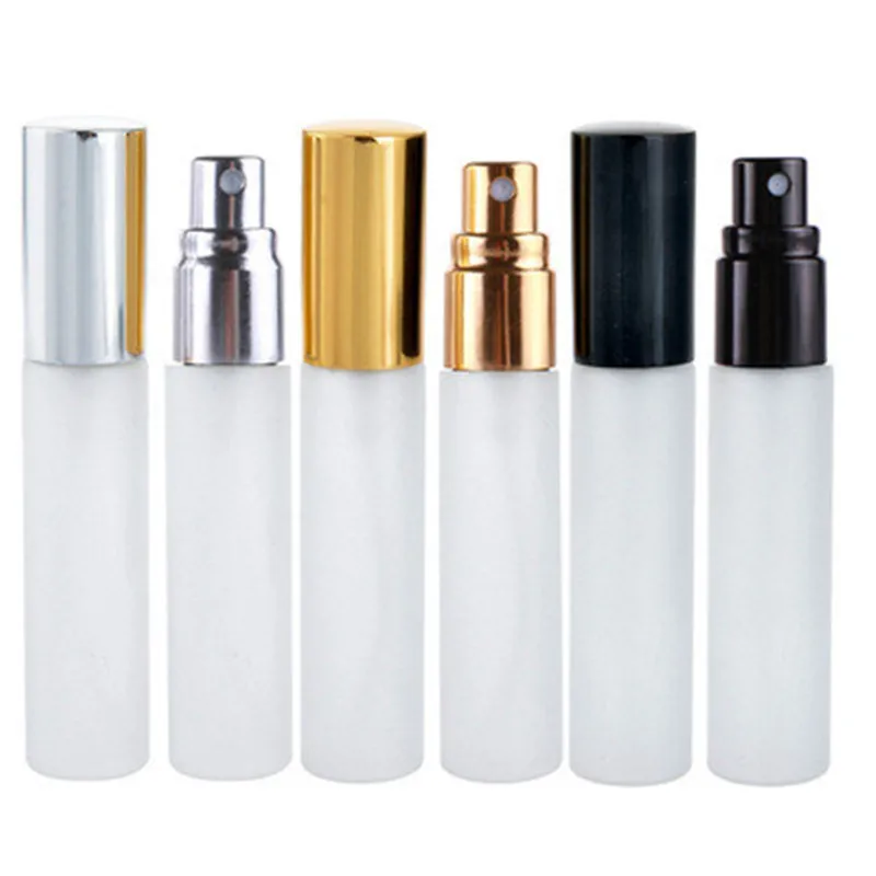 

50pcs/lot 5ML10ML Frosted Glass Spray Bottle Refill Perfume Atomizer Portable Mini Sample Vials with Gold Silver Black Cap