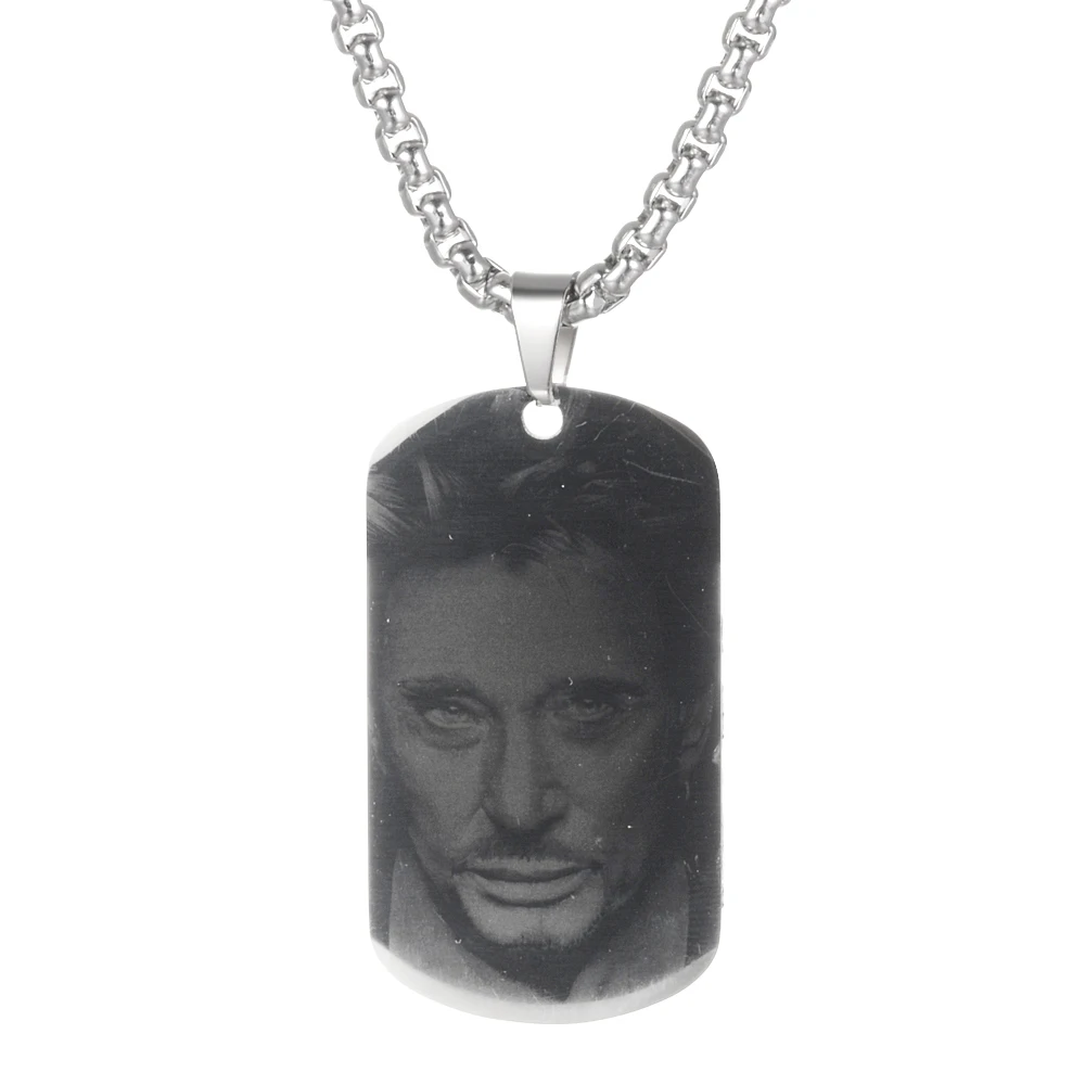 Colgante de acero inoxidable con grabado personalizado para mujer, collar con foto de Johnny Hallyday, balancín francés, bisutería para hombre y